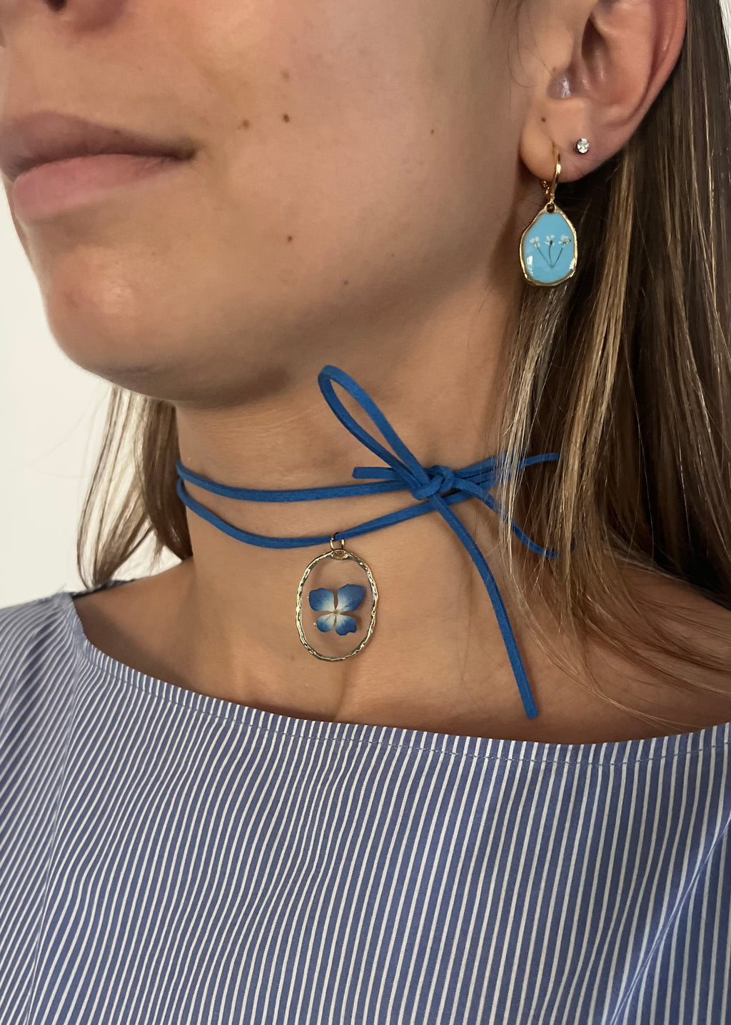 Collana fioriture trasparente - ortensia azzurra
