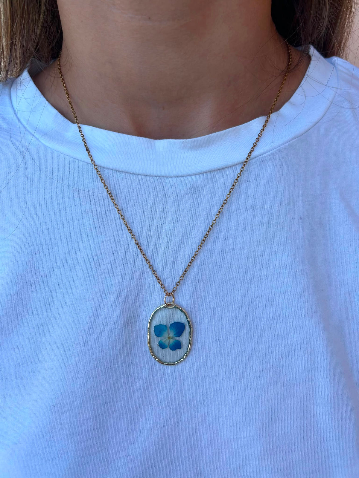 Collana fioriture trasparente - ortensia azzurra