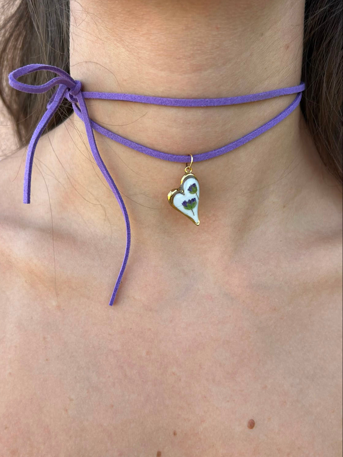 Collana cuore piccole fioriture - geranio selvatico