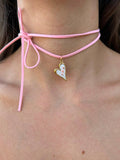 Collana cuore piccole fioriture - fiori di campo rosa