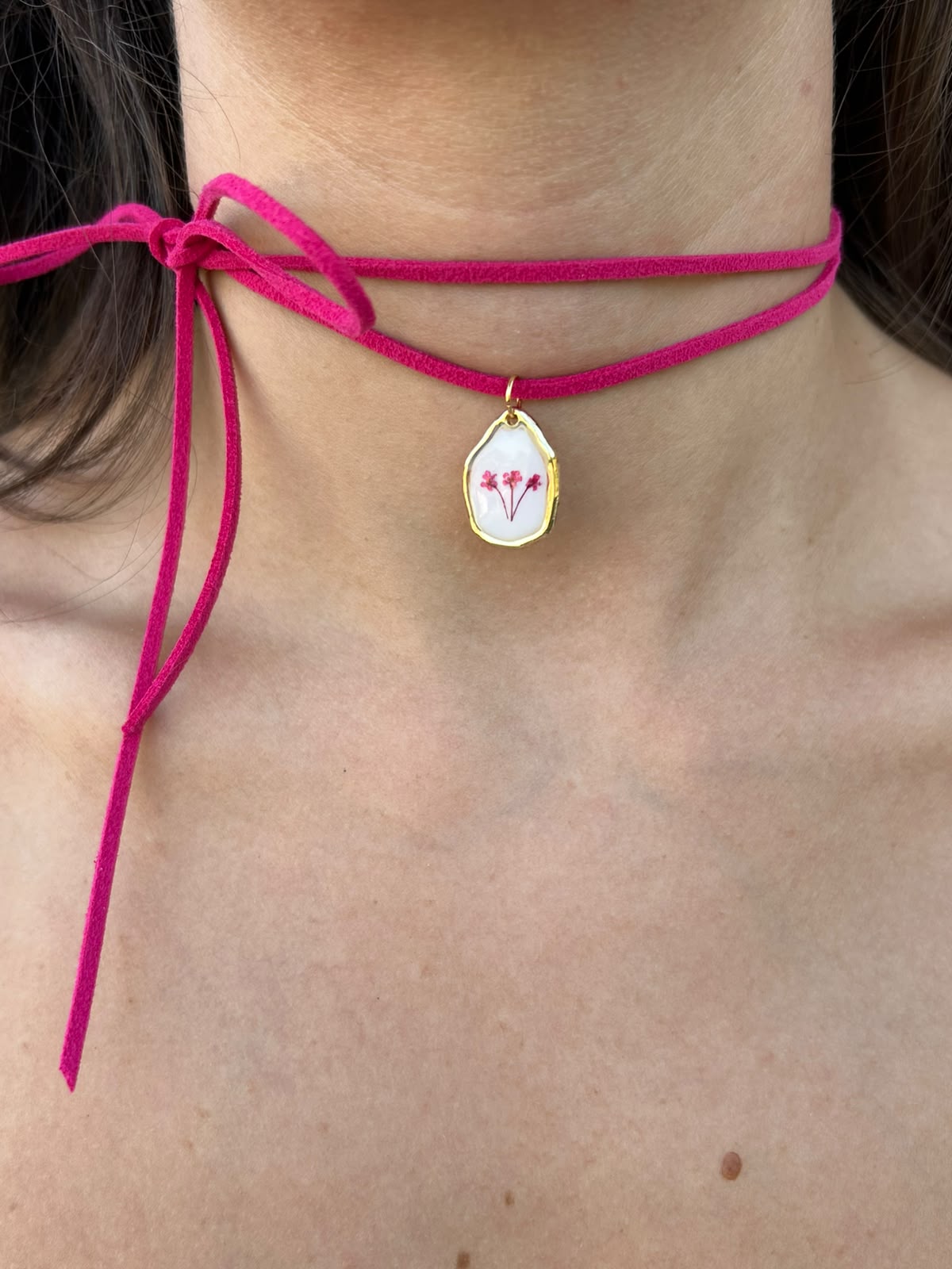 Collana piccole fioriture - fiori di campo fucsia