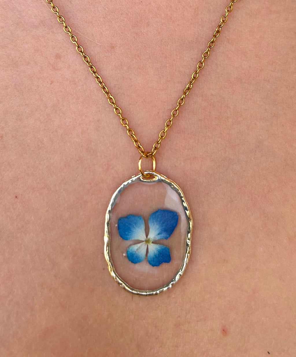 Collana fioriture trasparente - ortensia azzurra