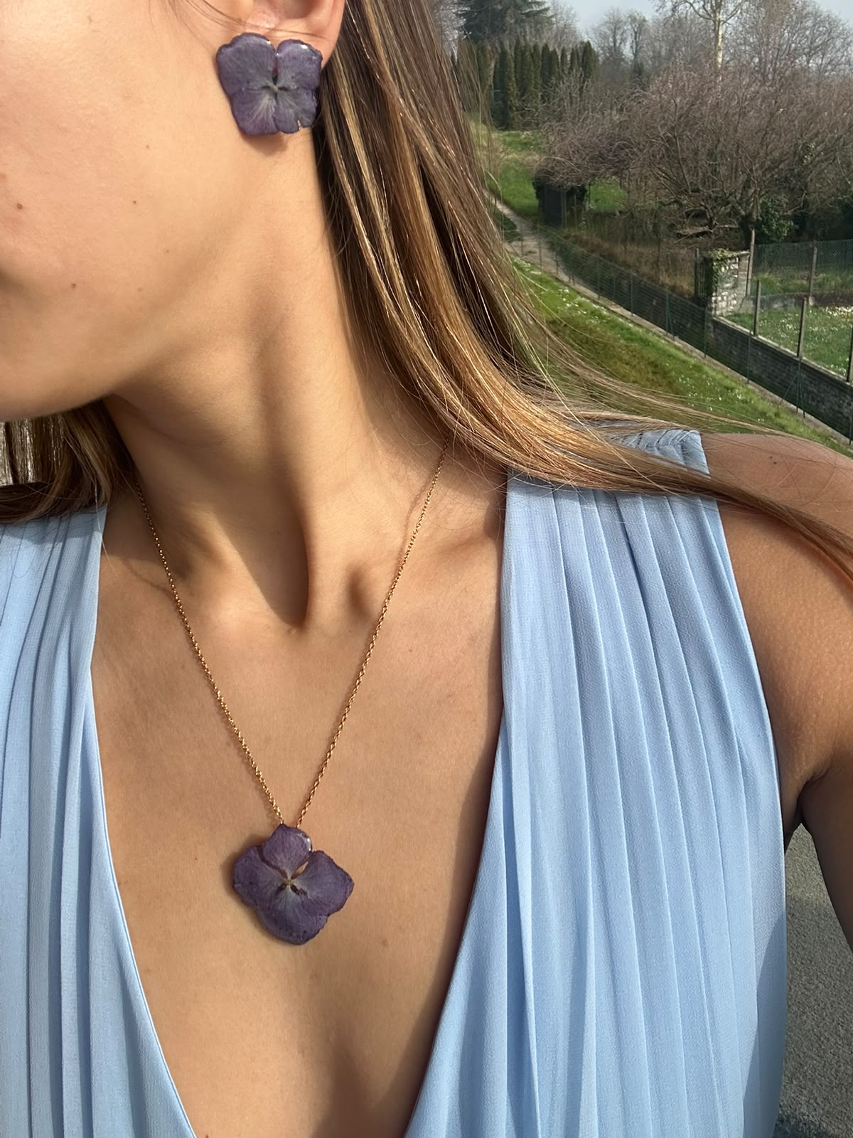 Collana fiori - ortensia viola