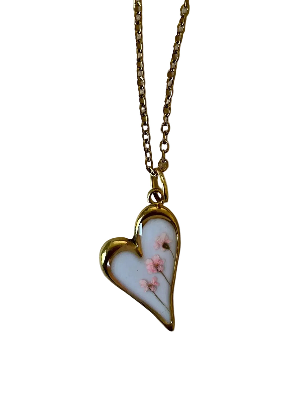 Collana cuore piccole fioriture - fiori di campo rosa