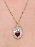 Collana fioriture trasparente - cuore di rosa rossa e fiori di campo